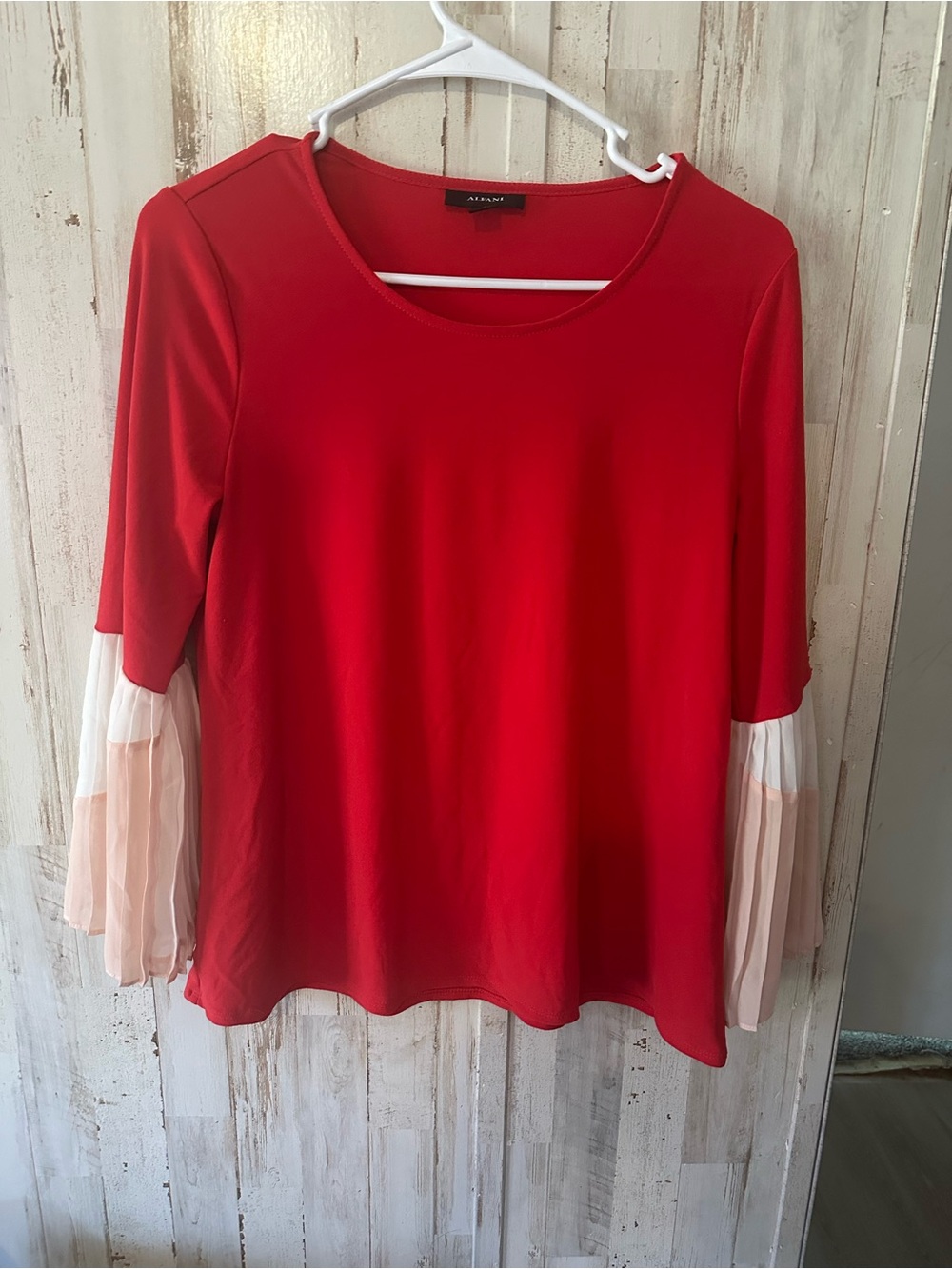 Alfani Red Long Sleeve Top with Pleated Contrast Cuffs